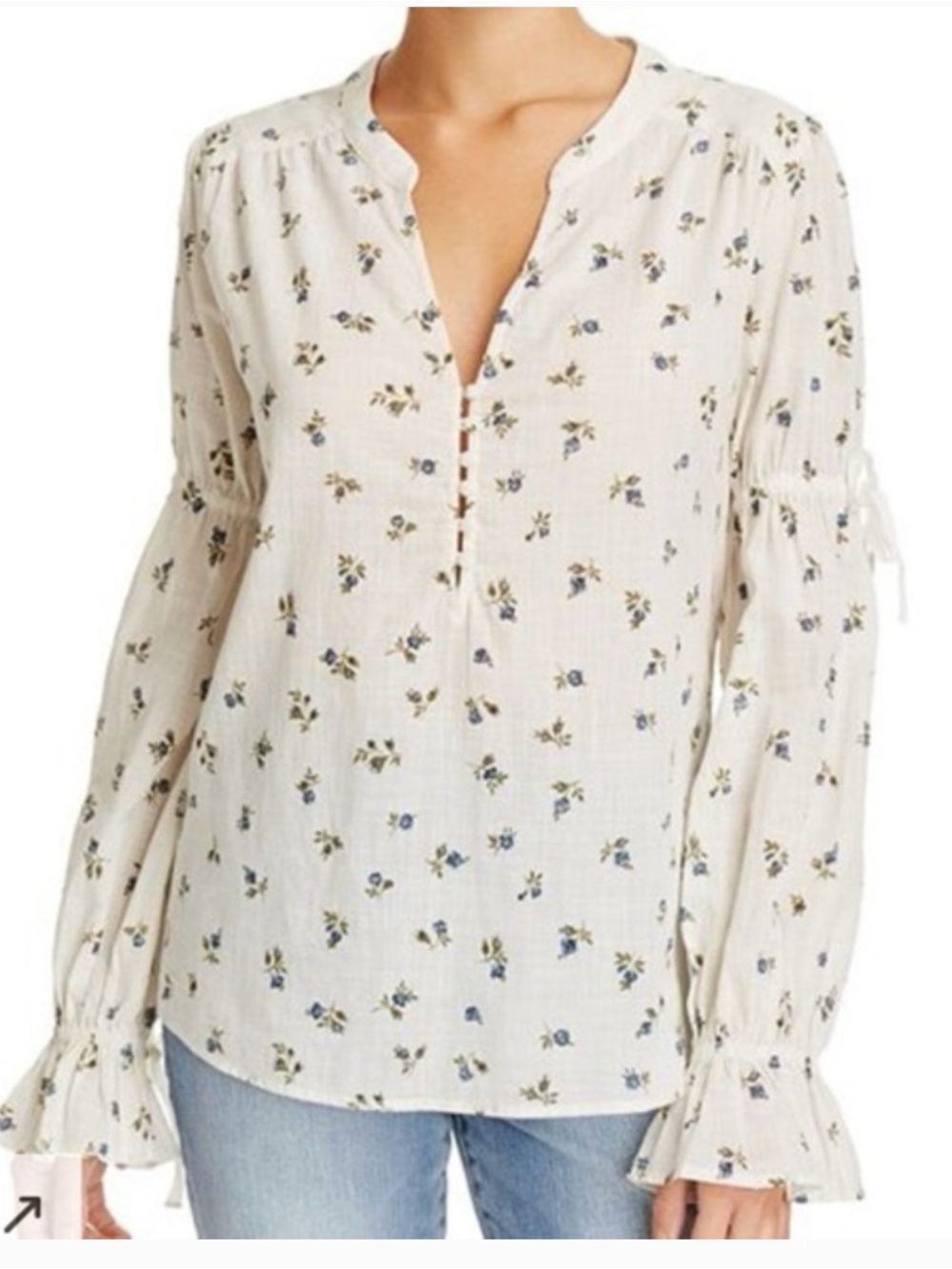 Paige Yardley Blouse Ivory and Blue Prairie Flower Floral Print Size XL